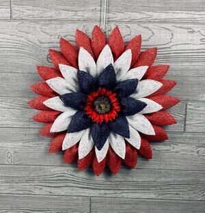 Burlap Sunflower Wreath, Patriotic Wreath, Americana Wreath, Farmhouse patriotic